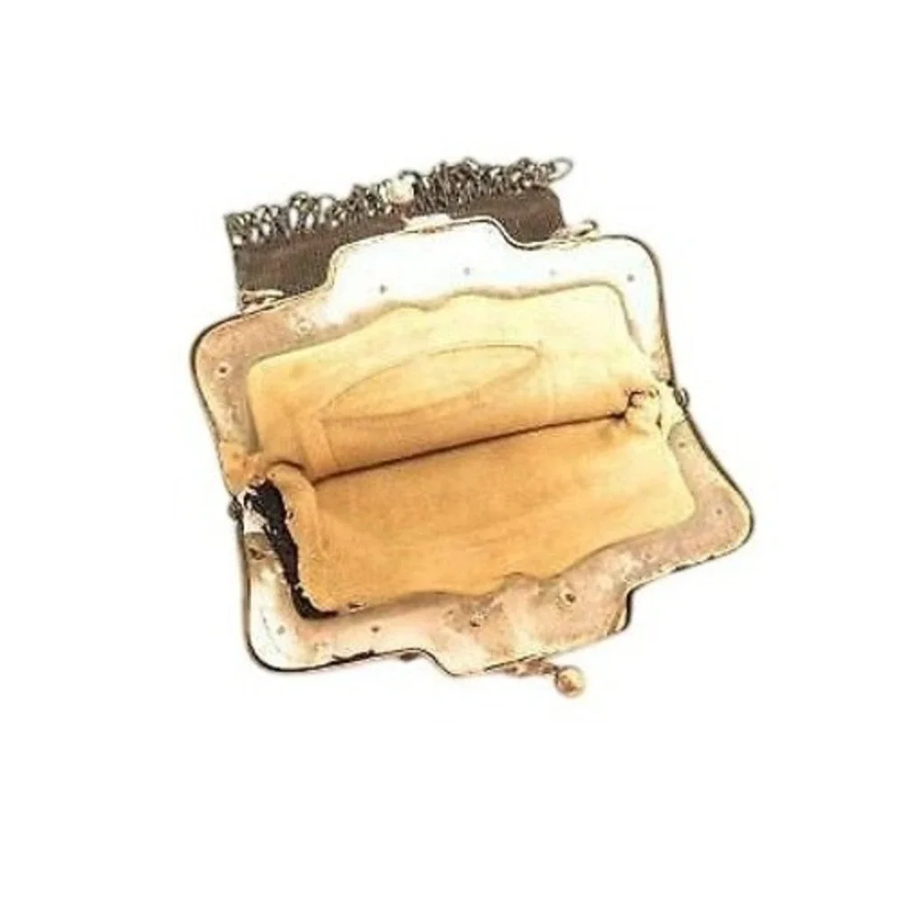 ANTIQUE ART NOUVEAU‎ FLORAL FRENCH STEEL? BLACK MICRO BEAD CHATELAINE PURSE